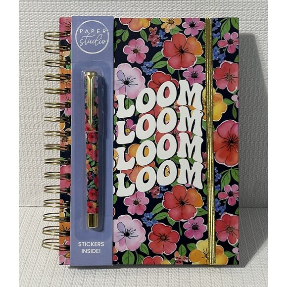 BLOOM Hardcover Spiral Notebook Journal Pen Sticker Set Colorful Lined Flowers - Picture 4 of 17